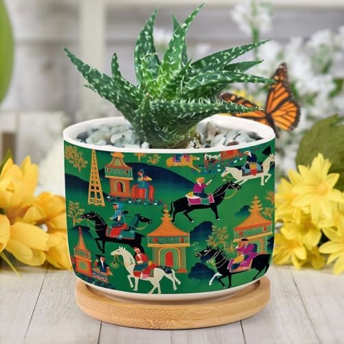 Bright Emerald Green Ceramic Planters Chinoiserie Decor Planters for Outdoor Plants with Drainage Holes and Saucers Pot for Indoor Outdoor Garden - Image 6
