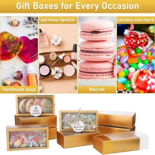 Roowest 50 Sets Gift Boxes Kraft with Tags, 6.3 x 3.5 x 2 Inch, Gold - Image 5