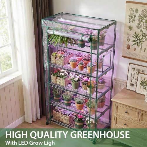 Indoor Greenhouse with Grow Lights & Wheels, 5 Tier Wire Shelf PVC Tent - Image 7