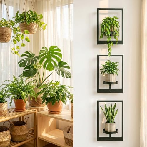 Picture Frame Wall Planters Set of 3, Modern Metal Hanging Shelves for Plants, Rustproof Wall Mount Flower Pot Holder for Indoor Outdoor, Decorative Plant Stand for Living Room Patio, White - Image 4