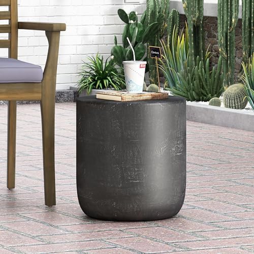 ø15.5'' Concrete Side Table Black End Table for Outdoor & Living Room, Modern Retro Drum Style, Durable and Lightweight, Cement Material, No Assembly, Matte Black by JJKFurniture-kevinplus