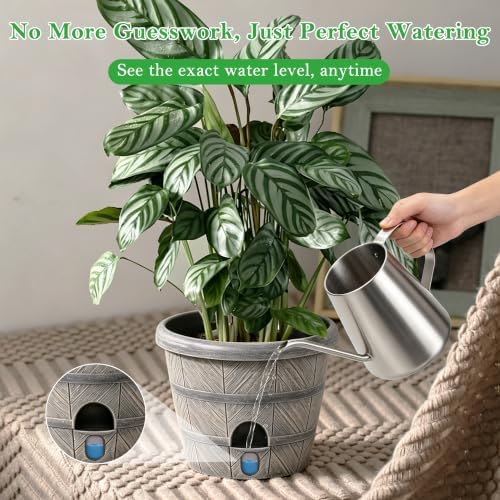 3 Pack Self Watering Pots for Indoor Outdoor Plants,Orchid Pot,Whiskey Barrel-Style Round Resin Planter with Water Level Indicator Reservoir,Drainage Hole,Decorative Flower Pots(10/8/6 Inch) - Image 4