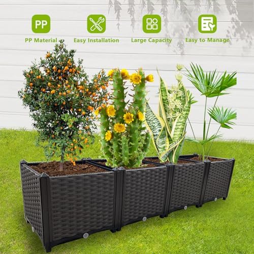 Large Planters for Outdoor Plants Rectangular Raised Garden Bed Elevated Planter Boxes Patio Balcony Deck for Planting Flowers, Vegetables, Tomatoes, and Herbs - Image 5
