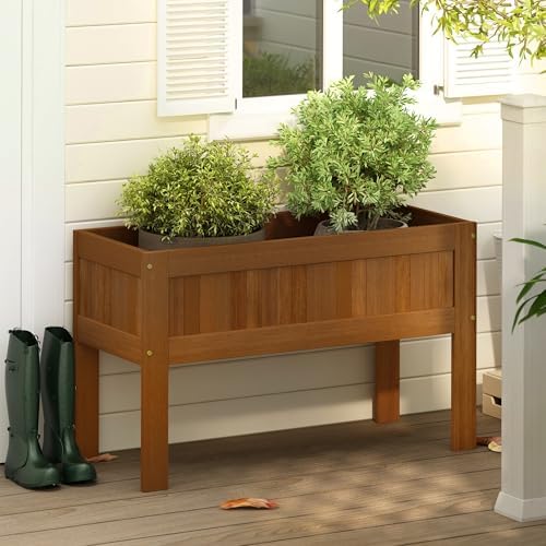 Furinno TIOMAN Planter Box, Outdoor Elevated Standing Planter Box, Raised Garden Bed with Legs, Outdoor, Indoor, Garden, Patio, Balcony, Natural - Image 2