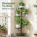 Bamworld Metal Plant Stands with Wheels Tall Plant Stand Indoor Black - Image 3