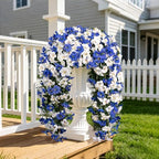 Artificial Hanging Flowers for Outdoors, 4 PCS 544 Blooms UV Resistant Morning Glory Faux Silk Vines, No-Odor Realistic Fake Plants for Garden Planter Porch Patio Decoration, White Blue - Image 2