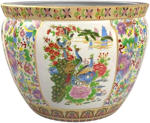 Red Lantern Large 20" Satsuma Birds & Flowers Porcelain Fishbowl Planter by RedLantern