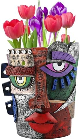 TOZLU Abstract Face Head Planter Picasso Colorful Art Resin Flower Pot by TOZLU