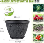 Nooulap 4 Pack 12 Inch Pots for Plants, Flower Pots Outdoor Indoor, Gray - Image 3