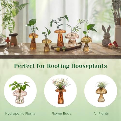 Hewory Plant Propagation Station: 10PCS Amber Mushroom Vase for Flower - Image 6