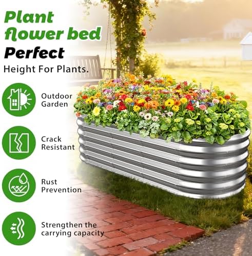 17" Tall Oval-Shaped / Elliptic Metal Raised Garden Bed Outdoor Silver - Image 2