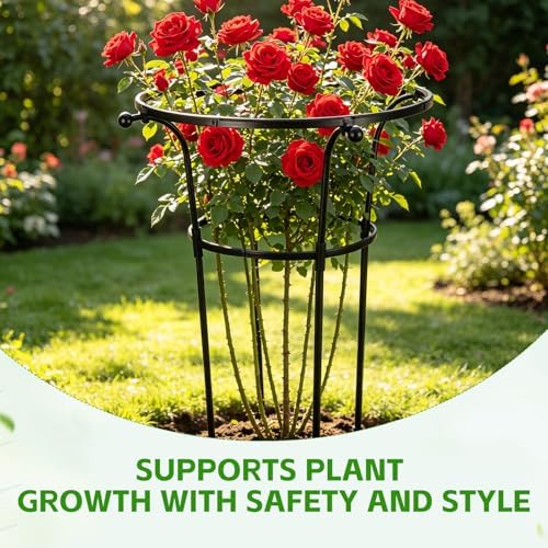 2 Pack Large Peony Cages and Supports, 26" H x 20" D Grow Through Plant Support Rings, Sturdy Garden Trellis, Plastic Rings with Stainless Steel Core Stakes for Peonies, Roses & Top-Heavy Blooms - Image 5