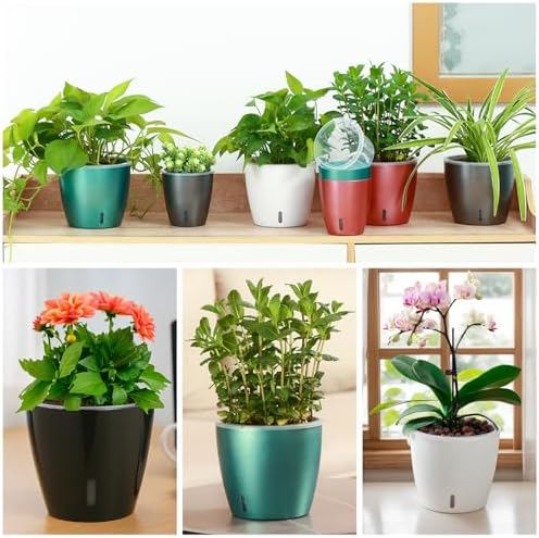 Self Watering Pots for Indoor Plants, 6-Pack 6.7'' Self Watering Planter with Drainage Holes, Small African Violet Pots with Water Indicator, Clear Wick Orchid Pot, Grey Gold - Image 6