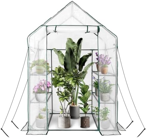 Heyfurni Walk in Greenhouse with 3 Tier 6 Shelves,2 More Bottom Shelves Reinforced Plant House, Growhouse/Green House for Outdoor,PE Cover 143x73x195cm by HeyfurniforYourHome