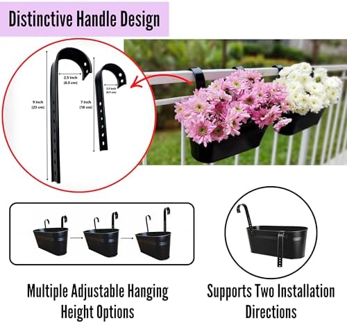 LaLaGreen Hanging Rail Planter (17 in, 3 Pack) Black Metal Deck Fence Pots - Image 3