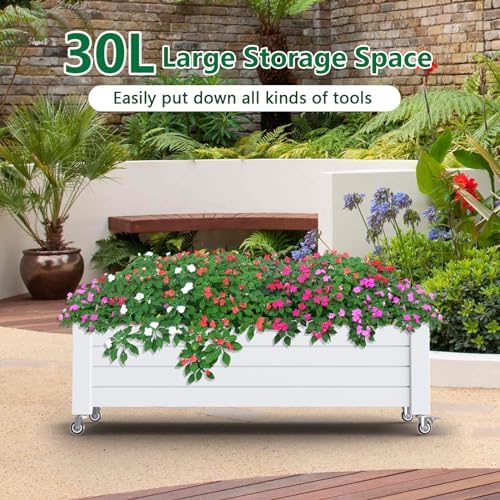 Vixzen Raised Garden Bed Outdoor,Reinforced Large Planter Box with Wheels & Storage Shelf,Mobile Planter Bed Box for Backyard, Patio, Balcony (Ashen, 17.5" h) - Image 5