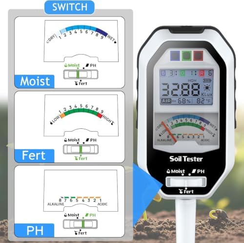 Soil Moisture Meter, 7-in-1 Soil PH Tester/Soil Moisture/Fertility with Removable Probe, Digital Air Temp/Humidity/Sunlight Intensity/BGR Spectral for Plants Gardening, Lawn and Indoor Outdoor Plants - Image 4