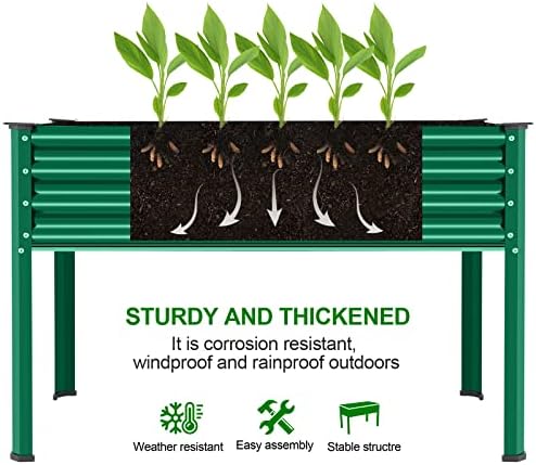 Land Guard Galvanized Large Metal Raised Garden Bed with Legs for Vegetables (Green) - Image 4