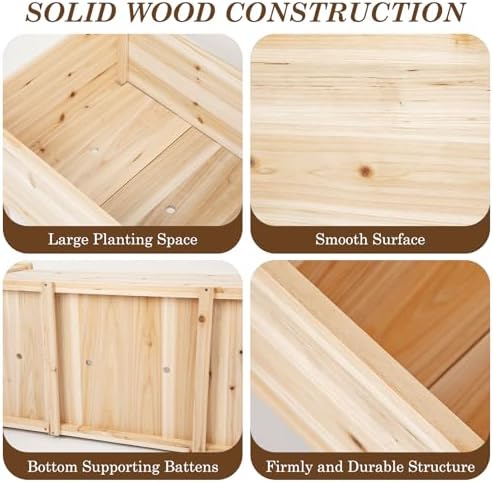 Raised Garden Bed with Legs, 40x24x30 inch Wood Elevated Planter with Protective Liner for Vegetable Flower Herb, Outdoor Planter Box Kit for Balcony Patio Backyard, Natural - Image 7