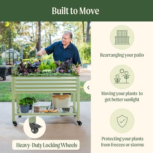 Vego garden Rolling Elevated Raised Garden Bed, 2' x 4' Outdoor Planters Boxes with Legs & Storage Rack for Patio, 700 Lbs Weight Capacity, Raised Beds for Gardening, Olive Green - Image 5