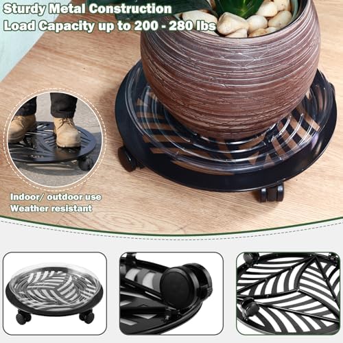 2 Packs 16" Extra-Large Metal Plant Caddy with Wheels Heavy-Duty Iron Rolling Wheeled Plant Stands Indoor Outdoor Wheeled Plant Dolly Coaster Planter Mover Rollers Base, Leaf Style - Image 7