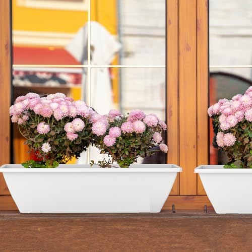 8 Pcs 24 Inch Window Planter Box, White Large Plastic Rectangle Flower Planter Boxes with Water Absorbing Net Indoor and Outdoor Flower Pots for Windowsill, Balcony, Patio, Porch - Image 7