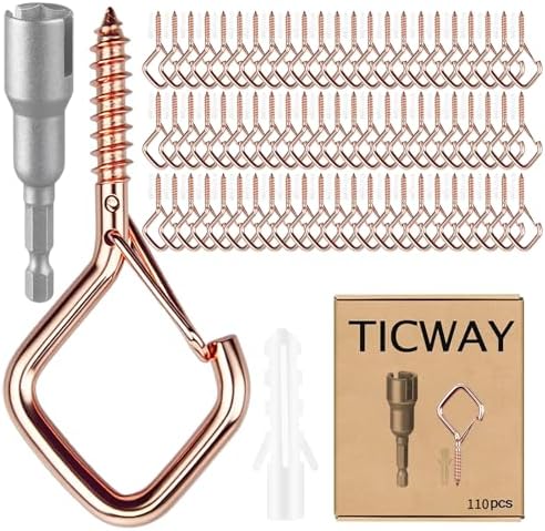 2.36IN Ceiling Screw Hooks for Hanging Plants, Safety Buckle,110 Pcs by Ticway