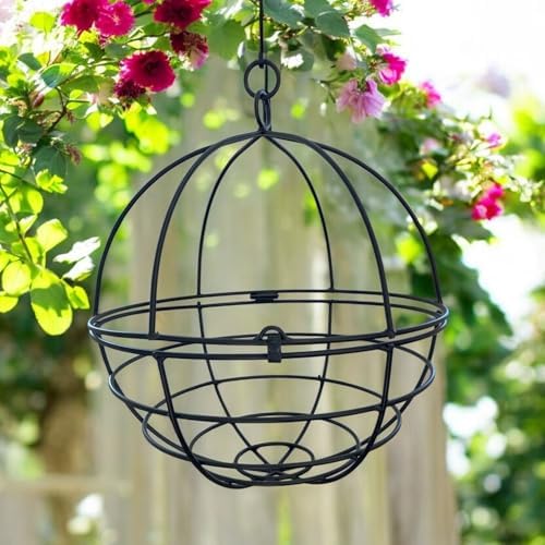 Large Wrought Iron Hanging Globe Planter – Amish Handmade Metal Sphere Plant Hanger for Indoor Outdoor Use – Clamshell Basket Style – Rustic Black Garden Patio Decor for Flowers, Ferns, Lanterns - Image 2