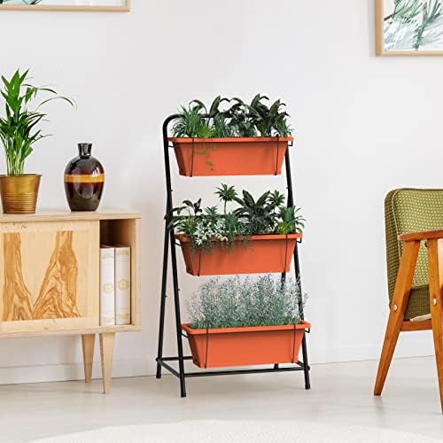 Vertical Raised Garden Bed 3 Tier Elevated Garden Planters Standing Planter Box Outdoor and Indoor for Plants Herbs Flowers Vegetables Brick Red - Image 6