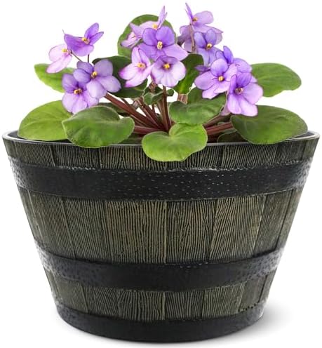 Headwind Whiskey Barrel Planter – 15 Inch Old Wood Barrel Planters for Outdoor Plants – Weather-Resistant Flower Pot with Wooden Finish – Decorative Indoor & Outdoor Garden Planter by Robert Allen by Headwind