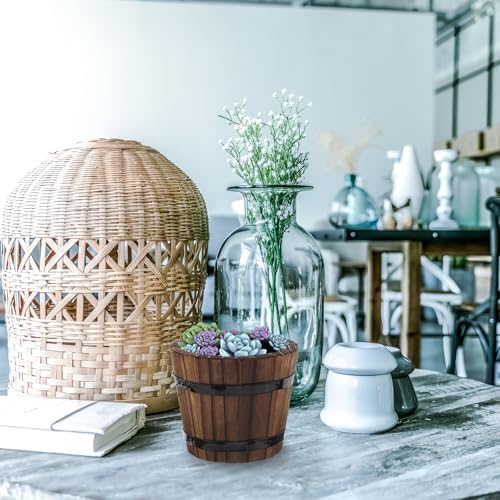 STAHAD 3pcs Small Wooden Barrel Planter Pots for Succulents and Vegetables, Carbonized Wood Flower Boxes for Indoor Outdoor Garden Balcony, Rustic Whiskey Barrel Style Wooden Plant - Image 6
