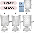 Pumtus 3 Pack Flower Vases for Centerpieces, Vintage Glass Pedestal Vase Set, Decorative Embossed Big Base Vase, Clear Hurricane Candle Holder, Medium Cylinder Vase for Wedding, Home, Party, Office - Image 2