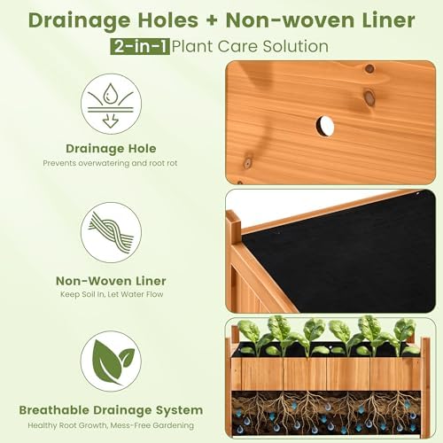 2-Pack 16" Square Fir Wood Planter Boxes with Drainage Holes - Image 6