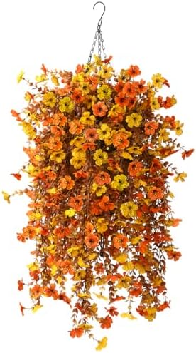 Fake Mums Fall Artificial Hanging Flowers Basket for Outdoor Decoration by HomeD%C3%A9cor