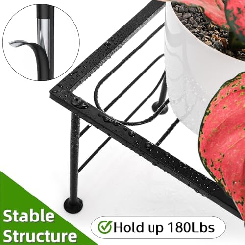 2 Pack Metal Plant Stand Indoor Outdoor, 1 Tier Heavy Duty Flower Pot Stands, Space-Saving Ladder Planter Holder, Decorative Flower Display Rack for Patio Living Room Garden Corner Balcony - Image 3