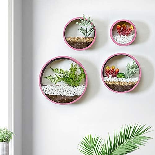 Pack of 4 Round Wall Planters Hanging Metal Plant Containers Circle Plant Holder Contemporary Morden Circle Iron Vase for Succulents or Herbs Cactus and More (Pink) - Image 4