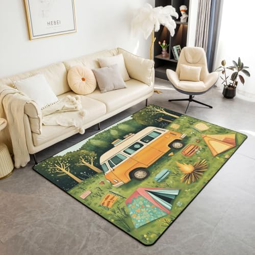 Erosebridal Camp Area Rug 4'11" x 3'3" Rv Living Room Rugs Vintage Camping Grassland Tent Decorative Carpet Bonfire Flag Pattern Woods Indoor Floor Mat by Erosebridal