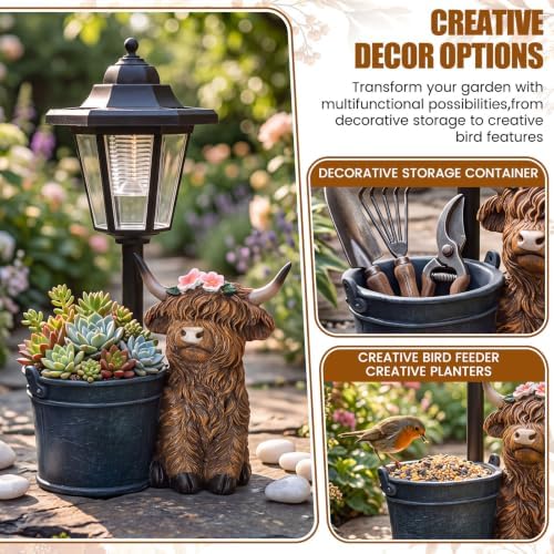 Highland Cow Outdoor Statue with Solar Lights and Flower Pot - Image 5