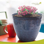 Headwind Ironstone Mandalay - 14" Denim Decorative Planter High-Gloss with Embossed Dotted Pattern & Durable Coated Finish – Lightweight Plant Pot Indoor & Outdoor Flower Pots Use by Robert Allen - Image 5