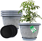 Fodetyff 14 Inch Large Planter Pot for Plants Indoor Outdoor, 4 Pack Plastic Flower Pots with Drainage Hole & Tray, Modern Decorative Garden Pot with Saucer, Plant Container for House by Fodetyff
