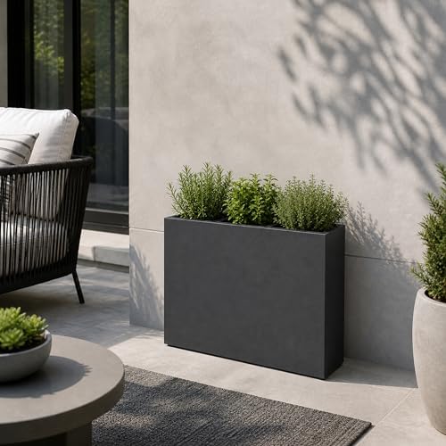 Smooth Rectangular Fiber Cement Planter, Black, 31.1 x 11 x 24.8 in by Oakland+Living