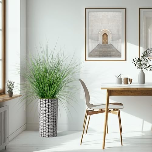 Artificial Tree in Black and White Geometric Planter, Fake Onion Grass Silk Tree for Indoor and Outdoor Home Decoration - 55" Overall Tall (Plant Pot Plus Tree) - Image 6