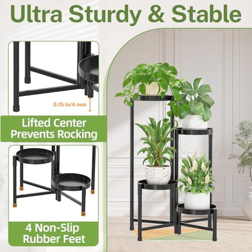 iDavosic.ly Plant Stand Indoor Outdoor, 4 Tier Metal Corner Shelf, Black - Image 4