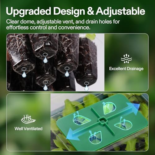 VIVOSUN 24-Pack Seed Starter Trays, 144-Cell Seed Starter Kit with Humidity Dome, Flat Reusable Plant Germination Trays with Drain Hole, Green Propagation Tray for Planting Seeds - Image 2