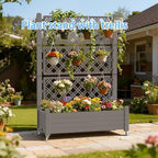 Vixzen 64" Tall Raised Garden Bed,Outdoor Large Resin Planter Box with Trellis and Drain Plug for Climbing Plants,Easy to Assemble,Water Monitor,Mobility(Light Brown, 43.43"×18.27"×64.29") - Image 4