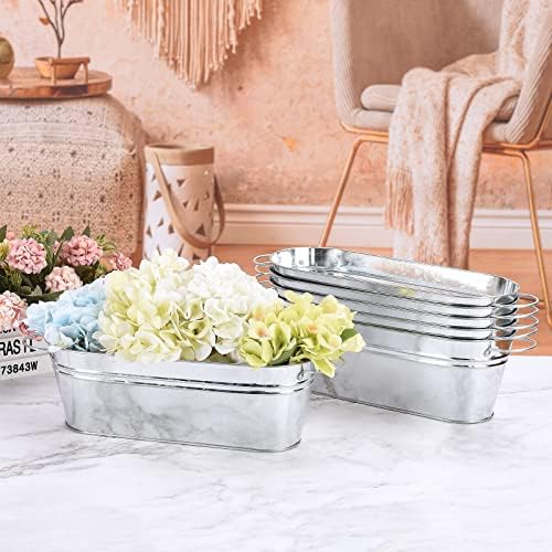 BestAlice 6 Pack Galvanized Planters for Outdoor Plants, Galvanized Oval Planters Tub Galvanized Buckets with Handles, Metal Pail Flower Pot Rustic Farmhouse Home Decor for Outdoor Party Events Gift - Image 5