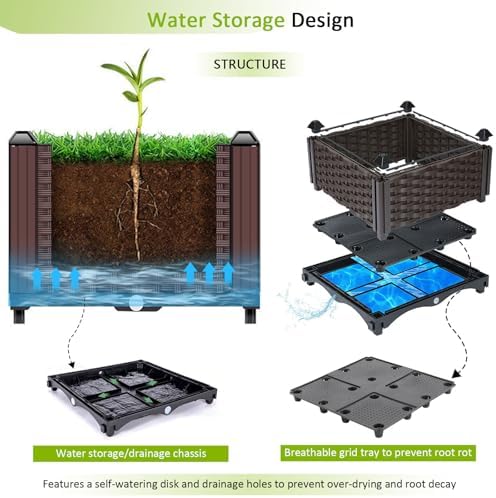 Raised Garden Bed Large Planters for Outdoor Plants Rectangular Elevated Planter Boxes Patio Balcony Deck for Planting Flowers, Vegetables, Tomatoes, and Herbs - Image 4