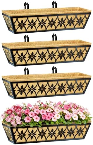 24 Inch Window Boxes Planters Railing Planter Box - 4 Pack Deck Railing Planter Boxes with Adjustable Brackets Coco Liners Balcony Planters Railing Hanging for Window Flower Boxes Outdoor Garden Decor - Image 6