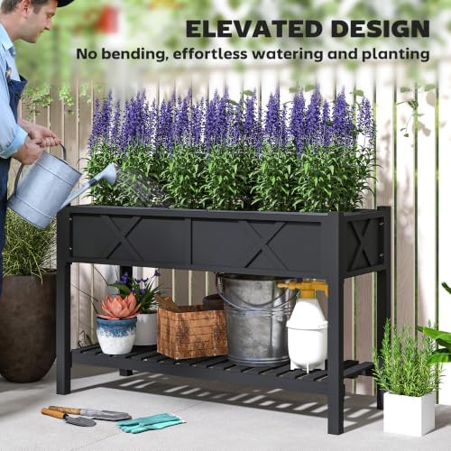 Outsunny Raised Garden Bed with Storage Shelf 47 x 22 x 31.5in, Black - Image 5