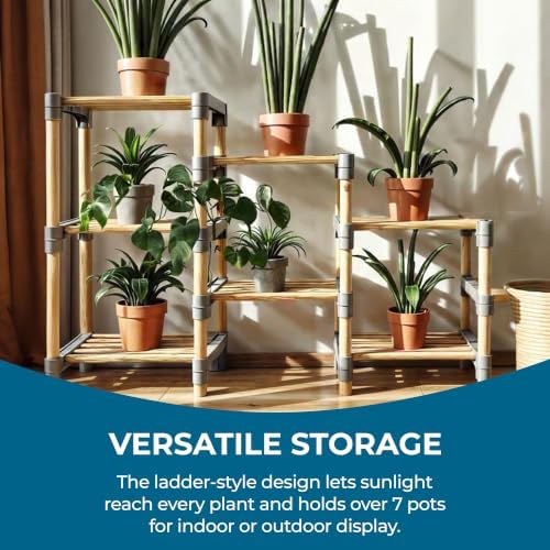 Honey-Can-Do 7-Tier Natural Wood Plant Stand, Indoor/Outdoor Shelf - Image 6